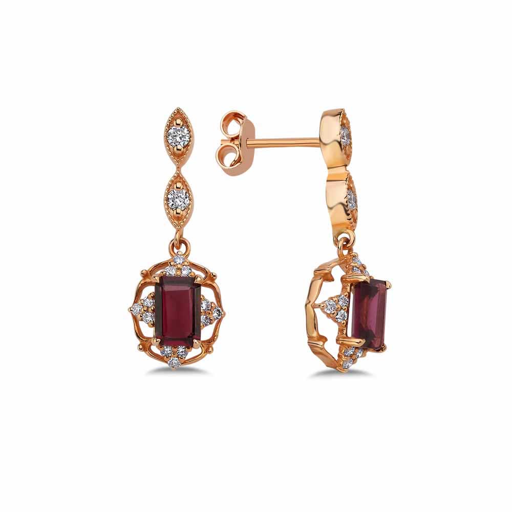 1,68 Karat Pırlanta Vintage Rhodolite Küpe