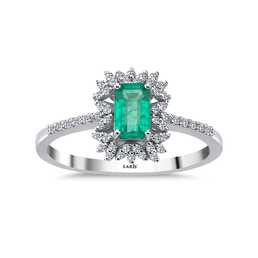 0,67 Karat Pırlanta Emerald Kesim Jasmine Zümrüt Yüzük