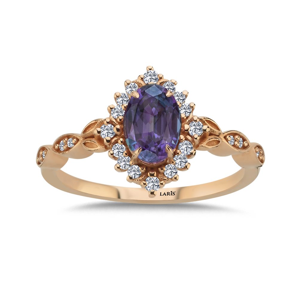 1,24 Karat Pırlanta Ve Oval Alexandrite Tasarım Vintage Yüzük