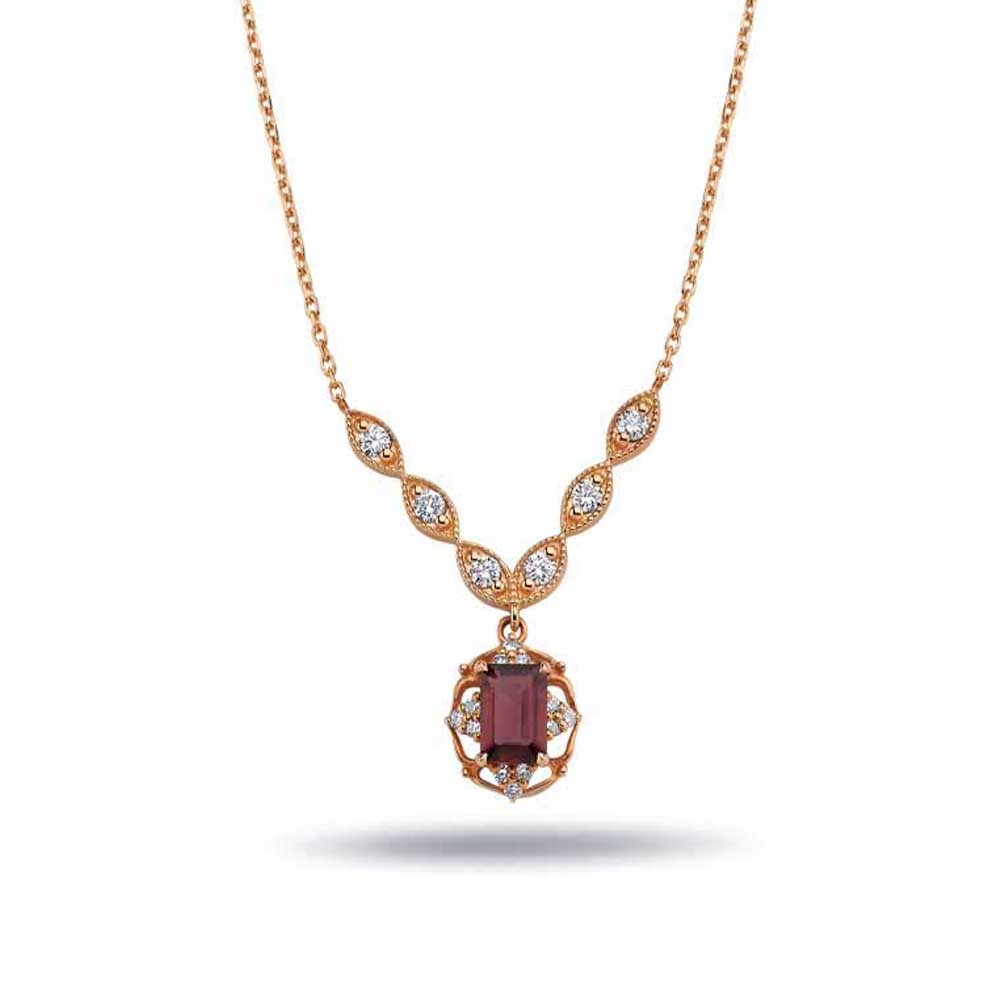 1,05 Karat Pırlanta Vintage Rhodolite Kolye
