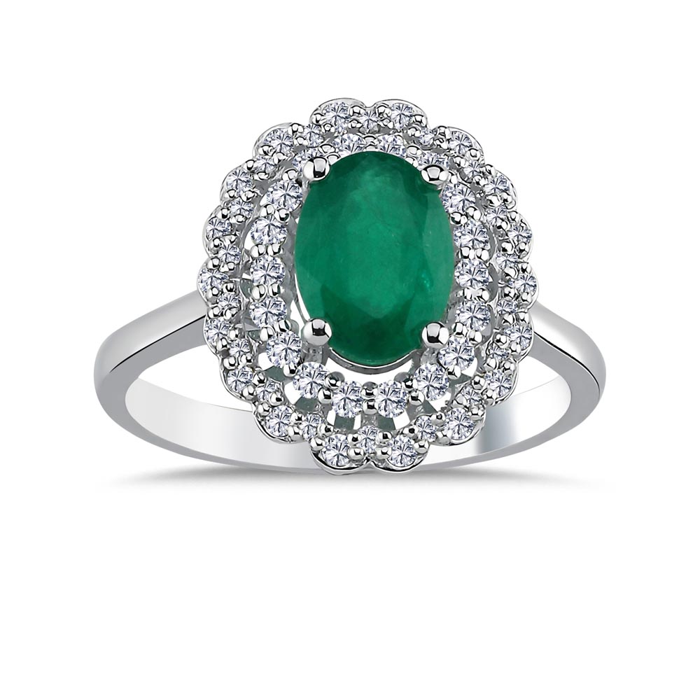1,59 Karat Pırlanta Oval Jasmine Zümrüt Yüzük