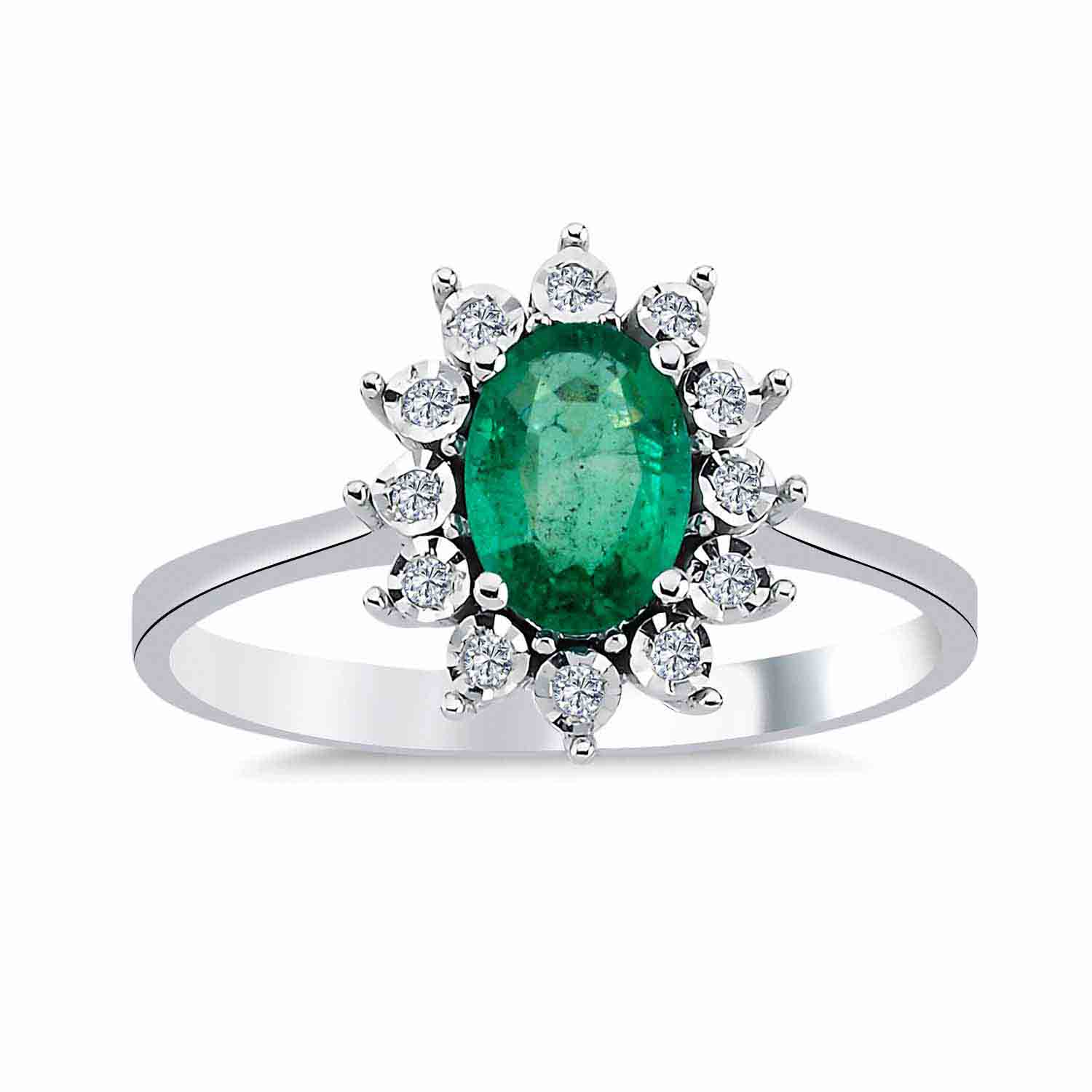 0,62 Karat Pırlanta Oval Jasmine Zümrüt Yüzük