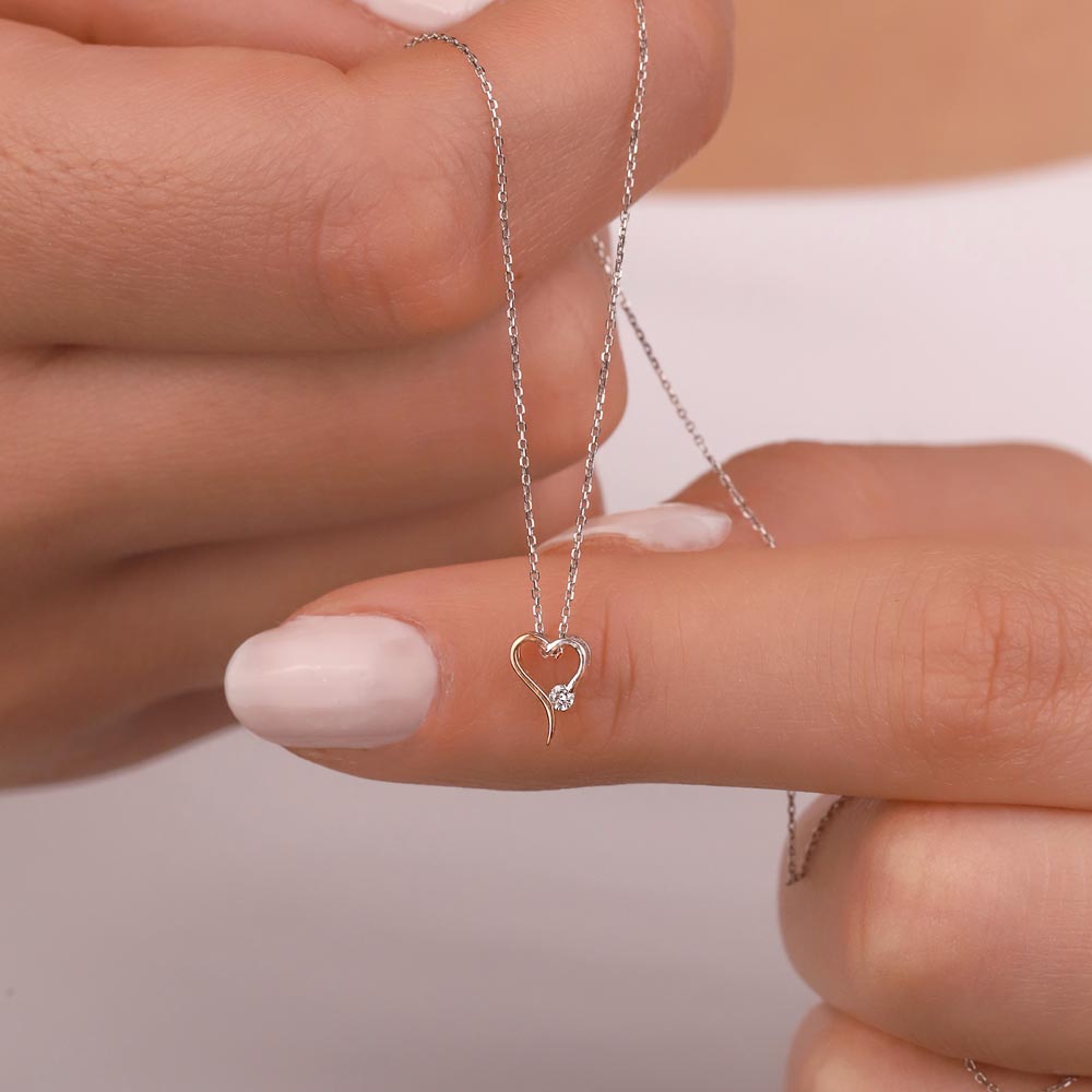 0.02 Karat Pırlanta Tektaş Kalp Kolye - LP1137