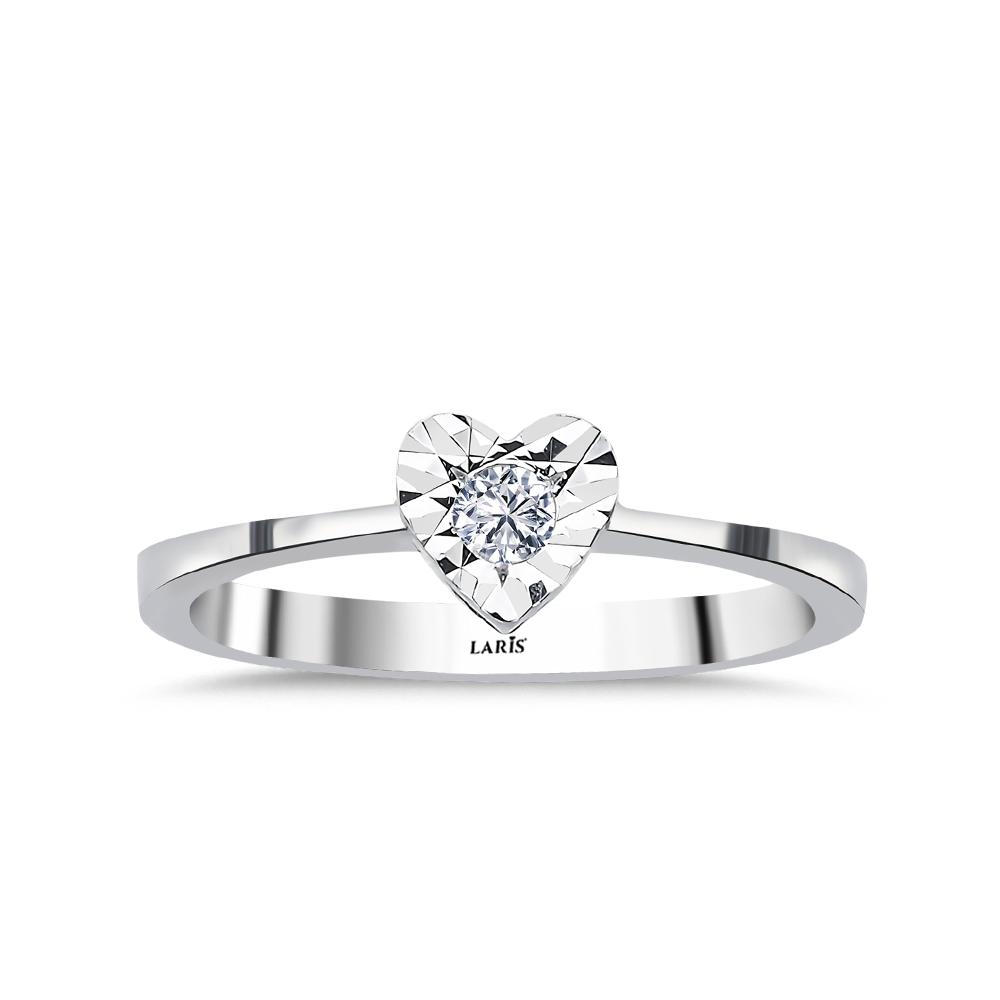 0,05 Karat Pırlanta Kalp Tasarımlı Efektli Tektaş Yüzük - LP07675