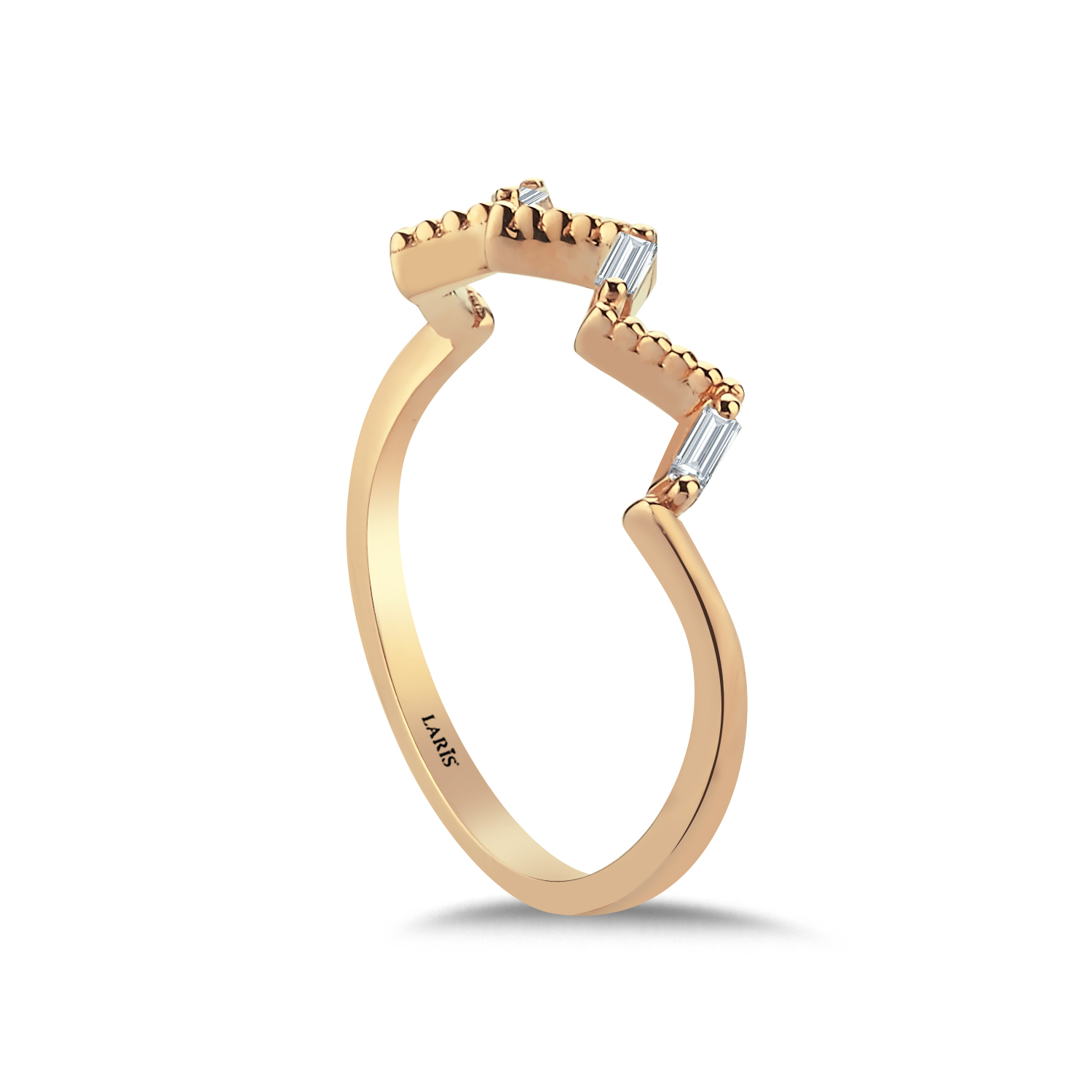 Özel Tasarım Yüzükler 0,07 Karat Baget Pırlanta Wave Tasarım Yarımtur Yüzük - LP11440