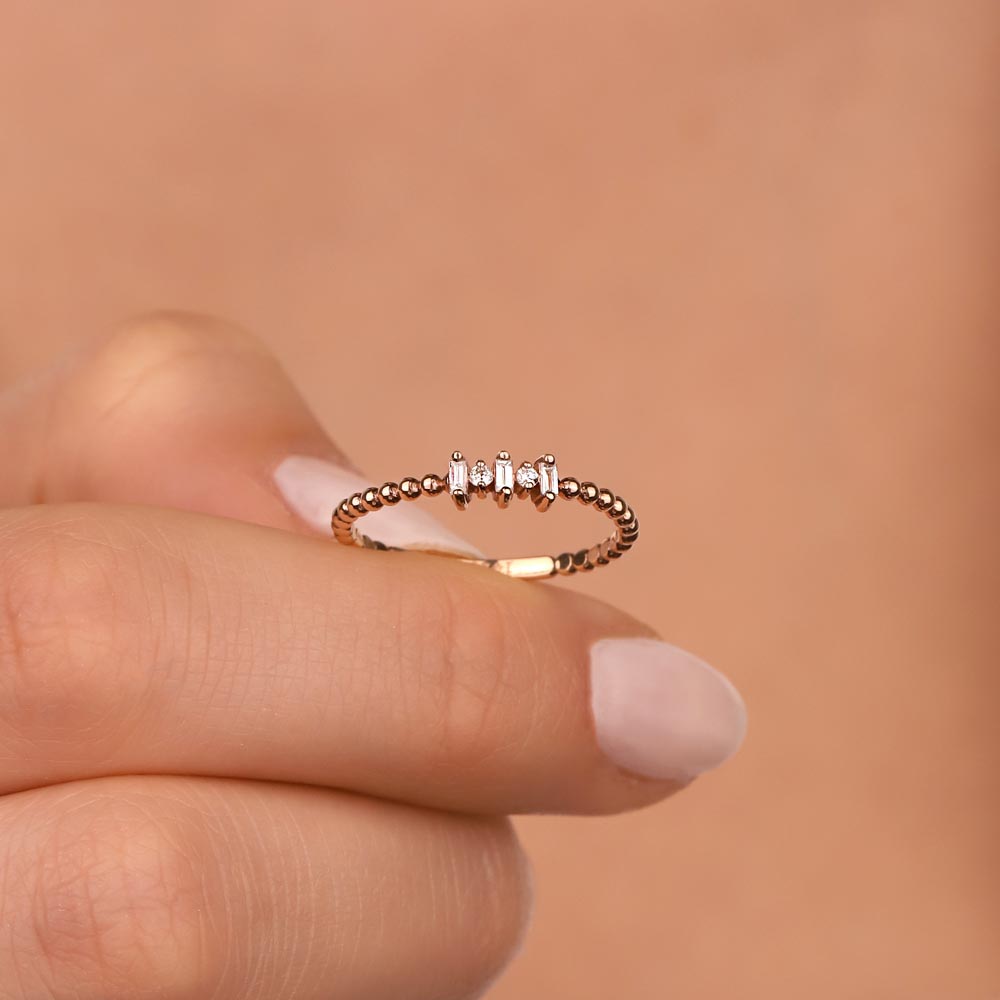 0,09 Karat Pırlanta Özel Tasarım Vintage Baget Yüzük - LP11429