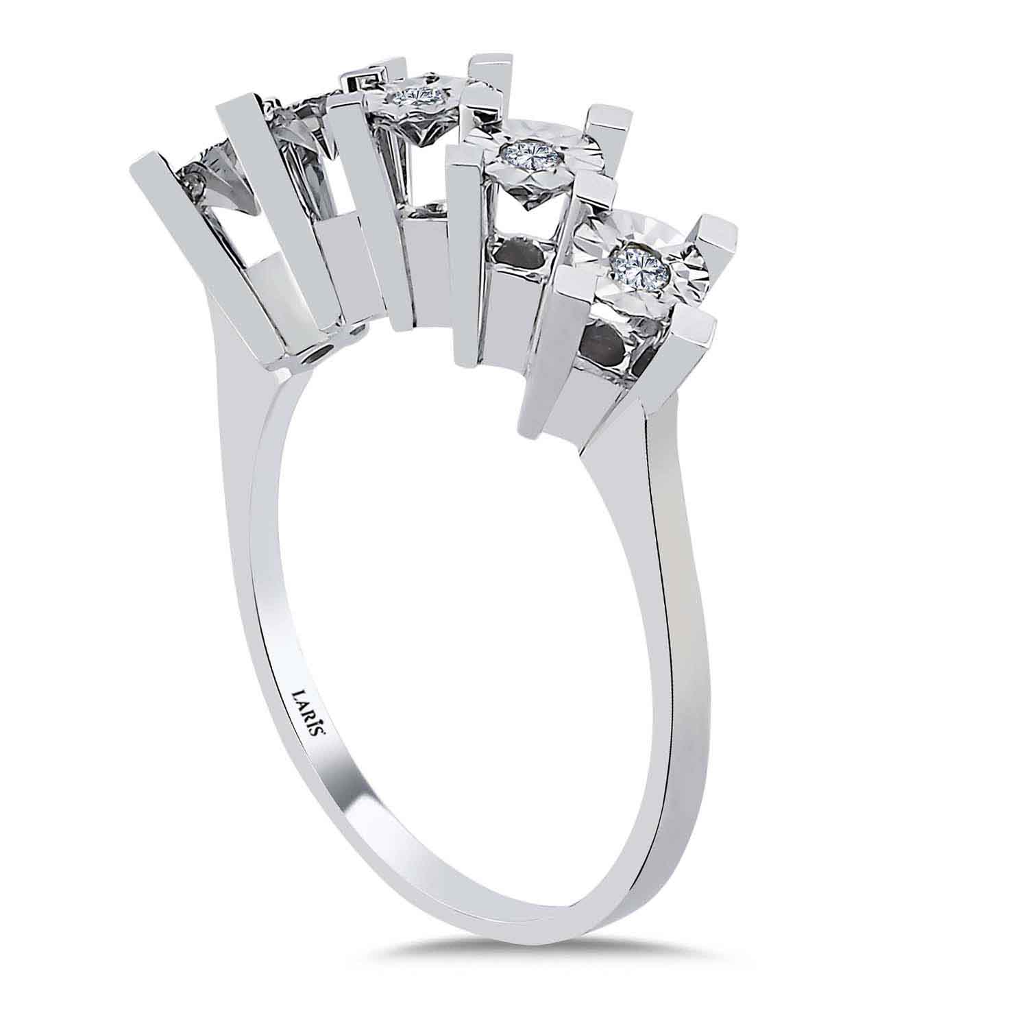 Beştaş Yüzükler 0,15 Karat Pırlanta Kalem İşlemeli Beştaş Yüzük