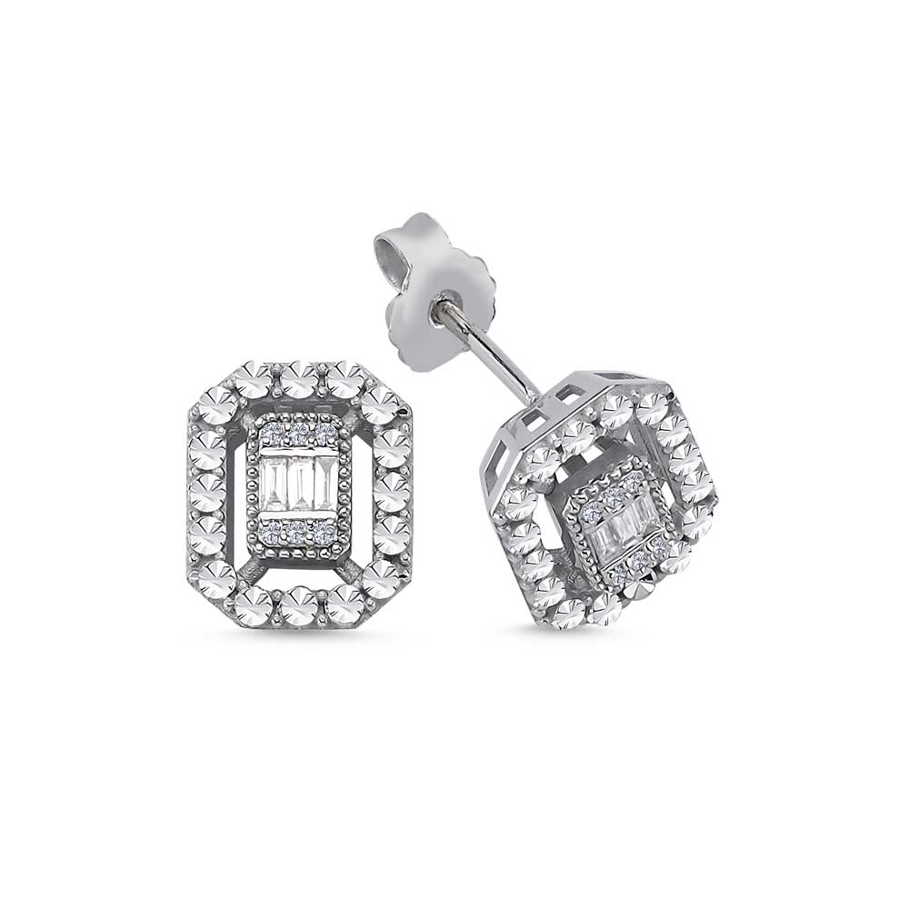 0,16 Karat Pırlanta Kalem İşlemeli Baget Küpe - LP01909