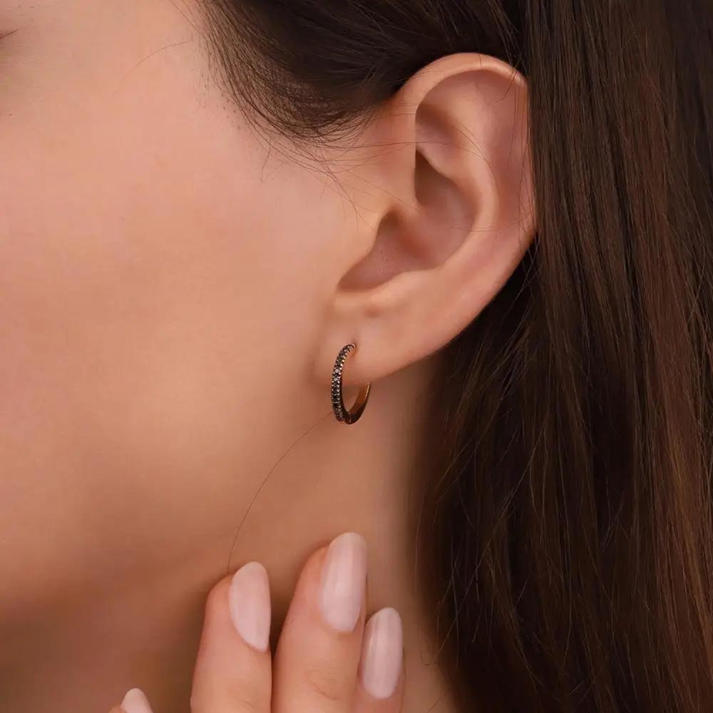 0,18 ct. Siyah Pırlanta Halka Küpe - LP03166