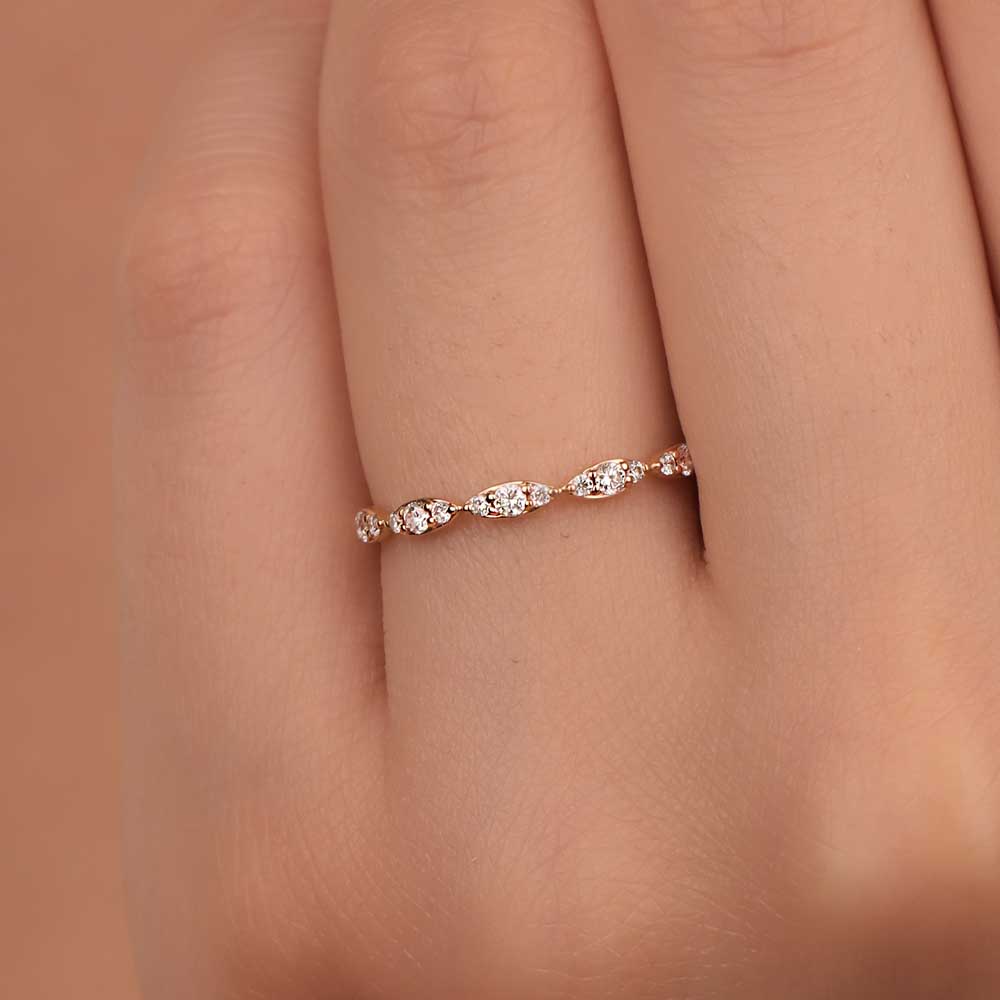 0.19 Karat Pırlanta Vintage Yarımtur Yüzük - LP03857