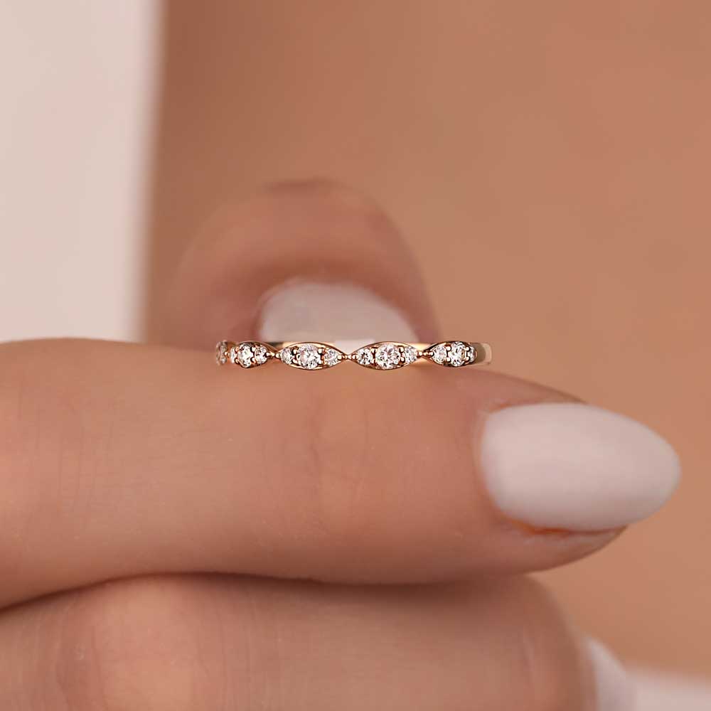 0.19 Karat Pırlanta Vintage Yarımtur Yüzük - LP03857