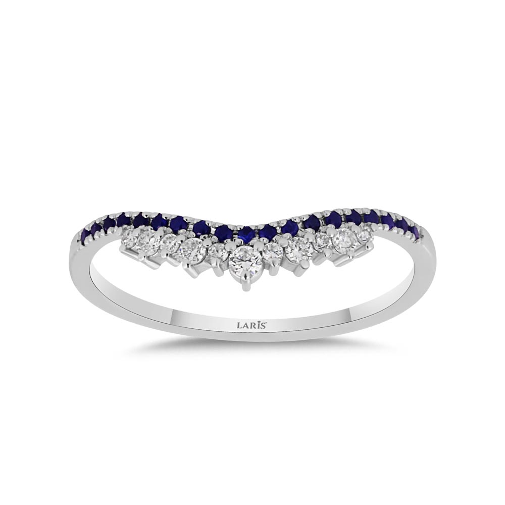 0.25 Karat Pırlanta Özel Tasarım Safir Yarımtur Yüzük - LP03034