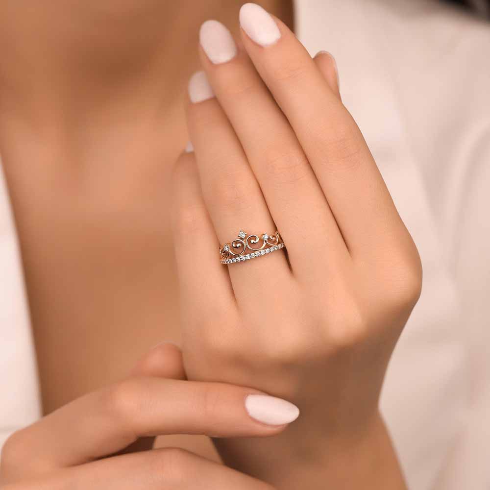 Özel Tasarım Yüzükler 0,27 Karat Pırlanta Kraliçe Taç Vintage Yüzük - LP06062