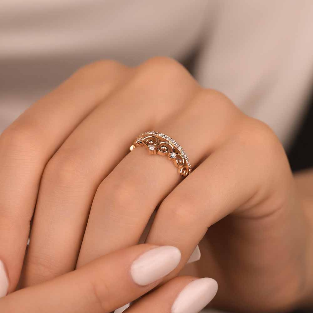 Özel Tasarım Yüzükler 0,27 Karat Pırlanta Kraliçe Taç Vintage Yüzük - LP06062