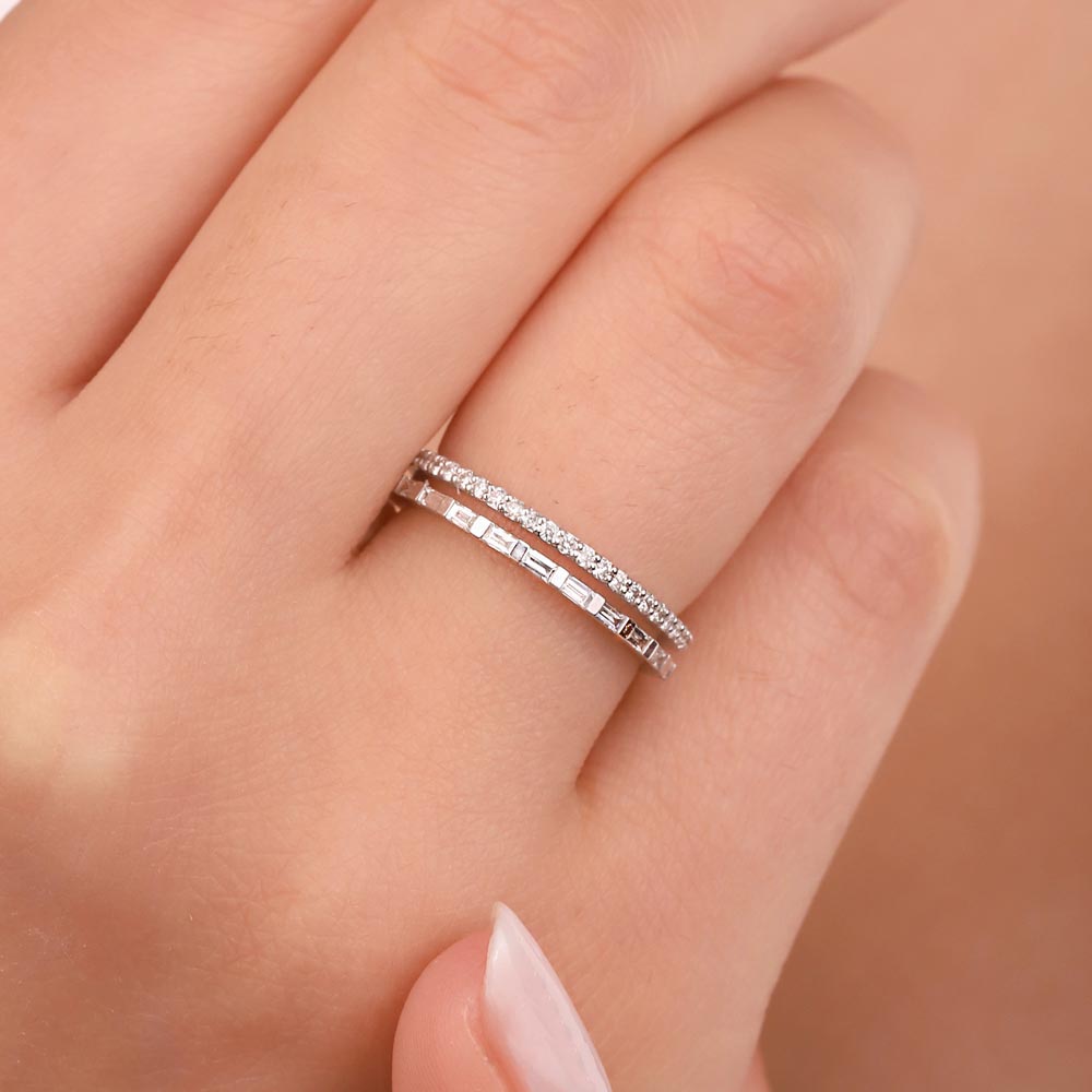 0,33 Karat Pırlanta Özel Tasarım Çift Sıra Baget Yarımtur Yüzük - LP03504