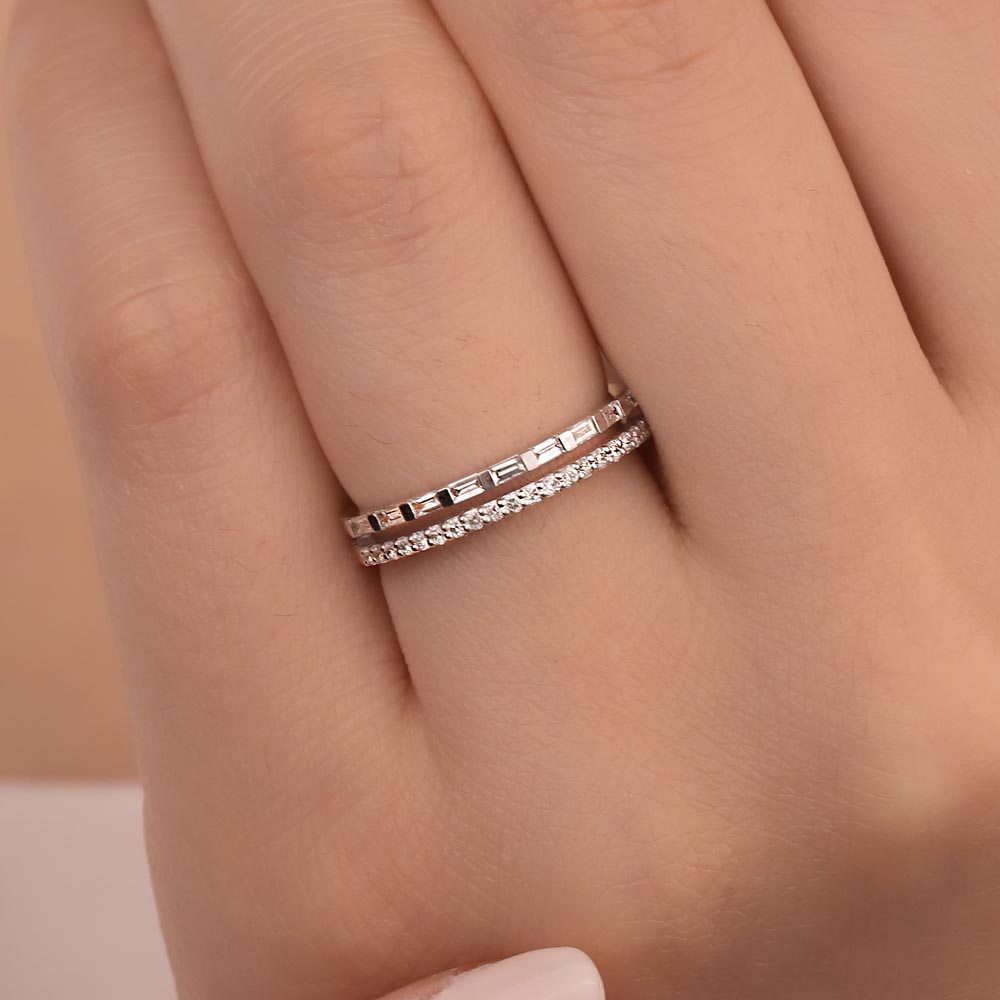 0,33 Karat Pırlanta Özel Tasarım Çift Sıra Baget Yarımtur Yüzük - LP03504