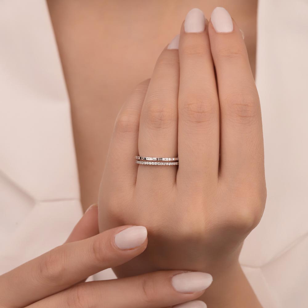 0,33 Karat Pırlanta Özel Tasarım Çift Sıra Baget Yarımtur Yüzük - LP03504