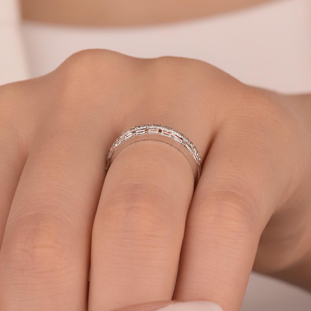 0,33 Karat Pırlanta Özel Tasarım Çift Sıra Baget Yarımtur Yüzük - LP03504