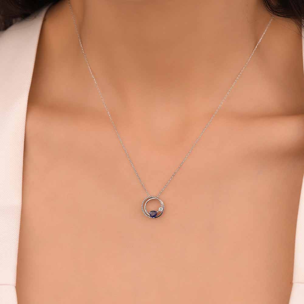 0.34 Karat Pırlanta Fantezi Safir Kolye - LP10397