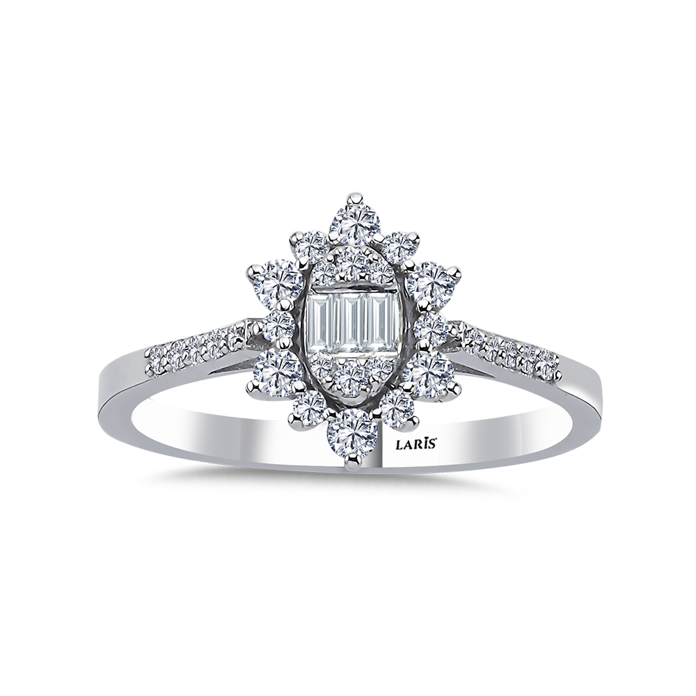0,36 Karat Pırlanta Oval Çiçek Baget Yüzük - LP05866
