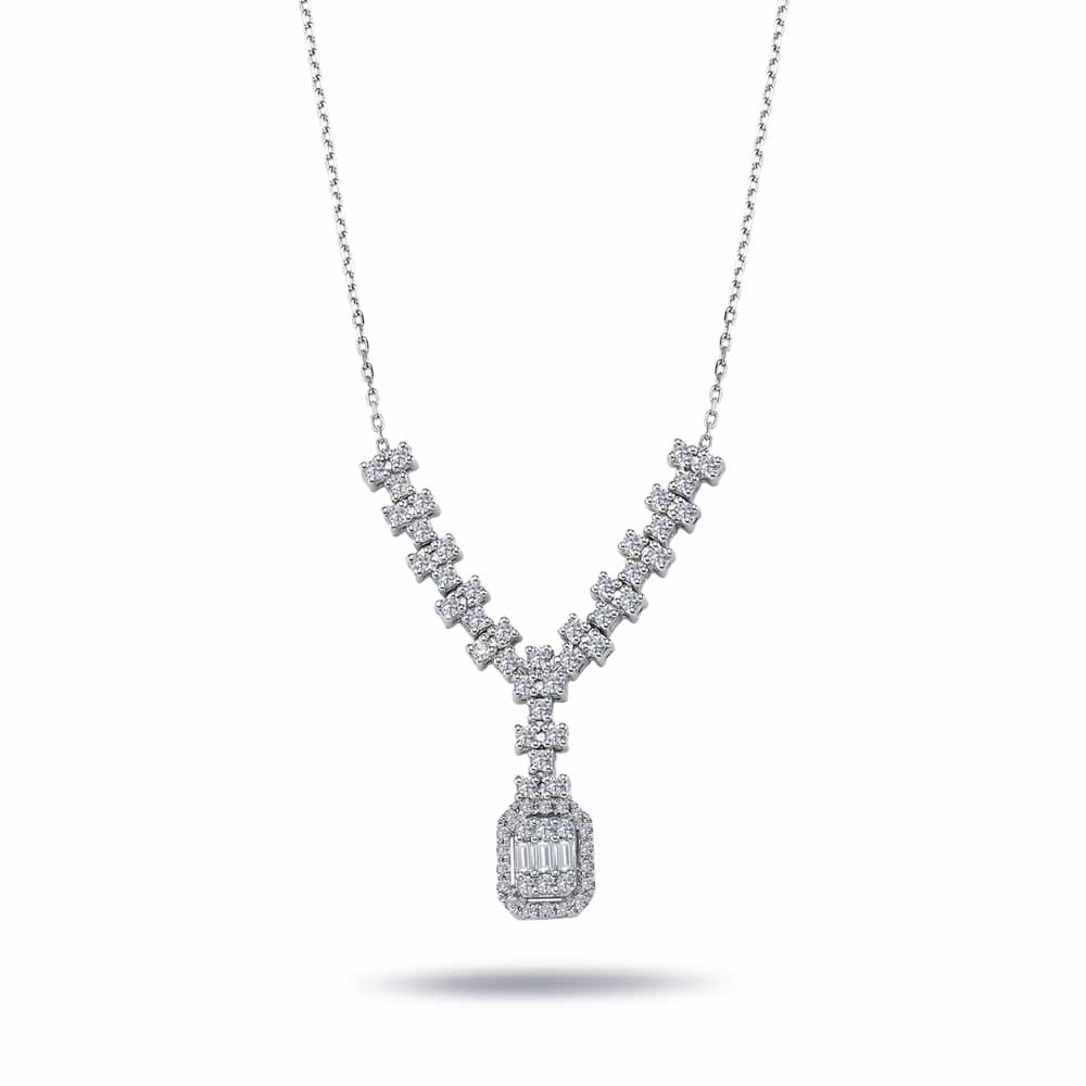 0,38 Karat Pırlanta Özel Tasarım Baget Kolye - LP03754