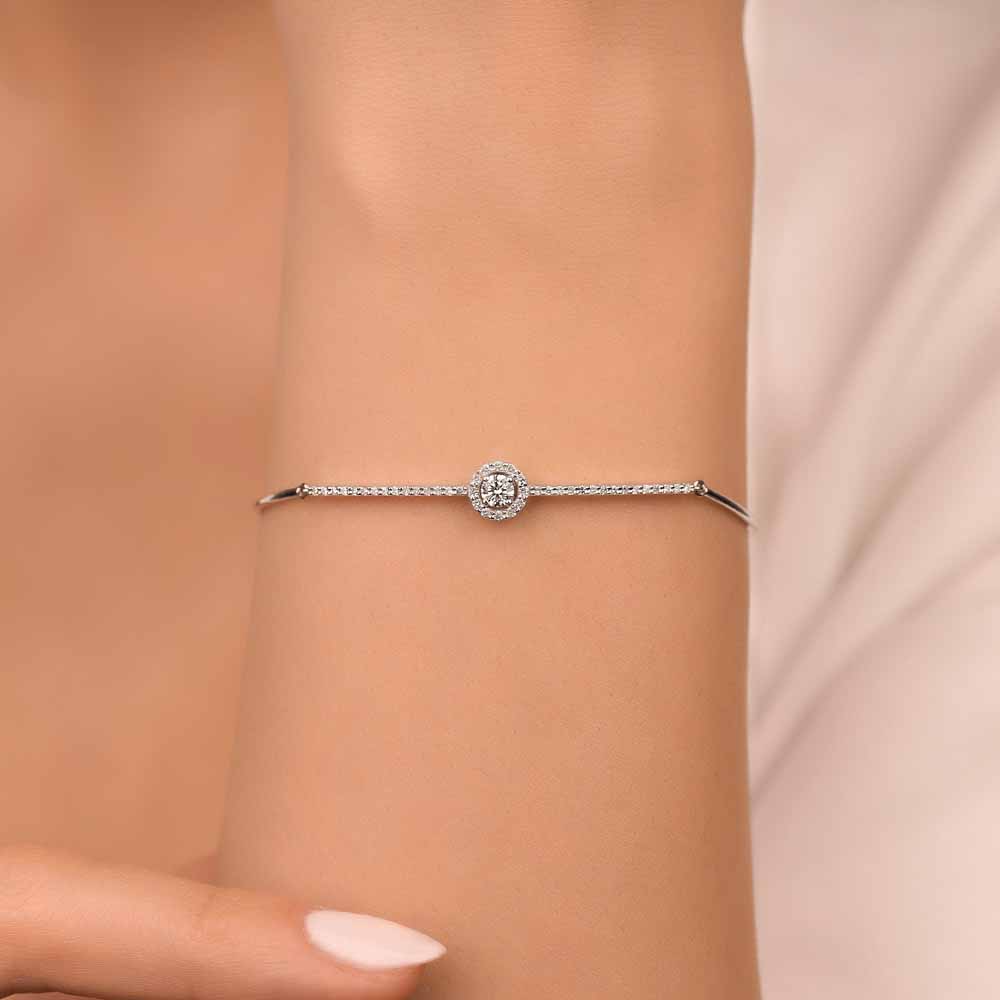 0,45 Karat Pırlanta Halo Tektaş Kelepçe Bileklik - LP04032