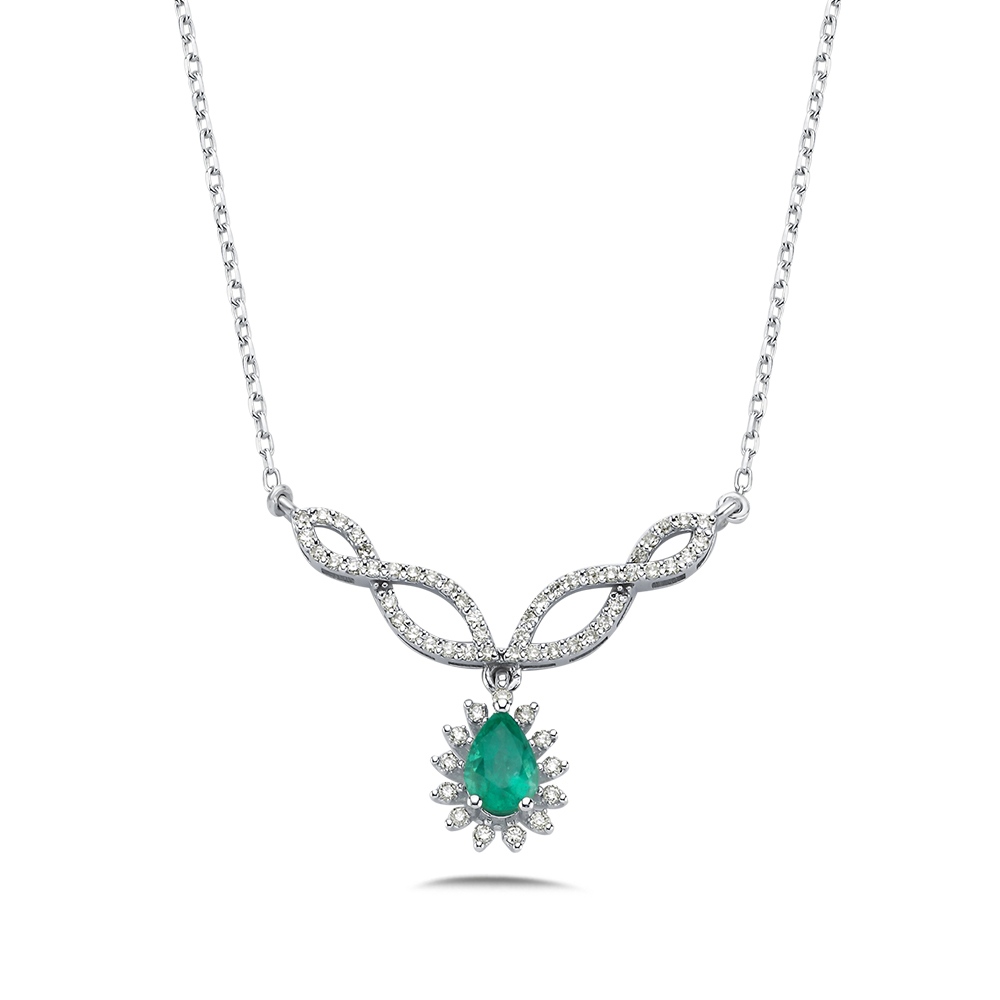 0,48 Karat Pırlanta Damla Zümrüt Kolye - LP10804