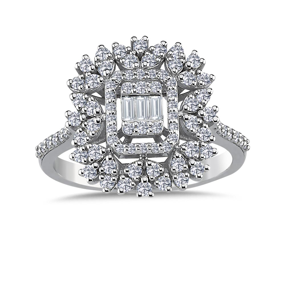 0,61 Karat Pırlanta Snowflake Baget Yüzük - LP10060