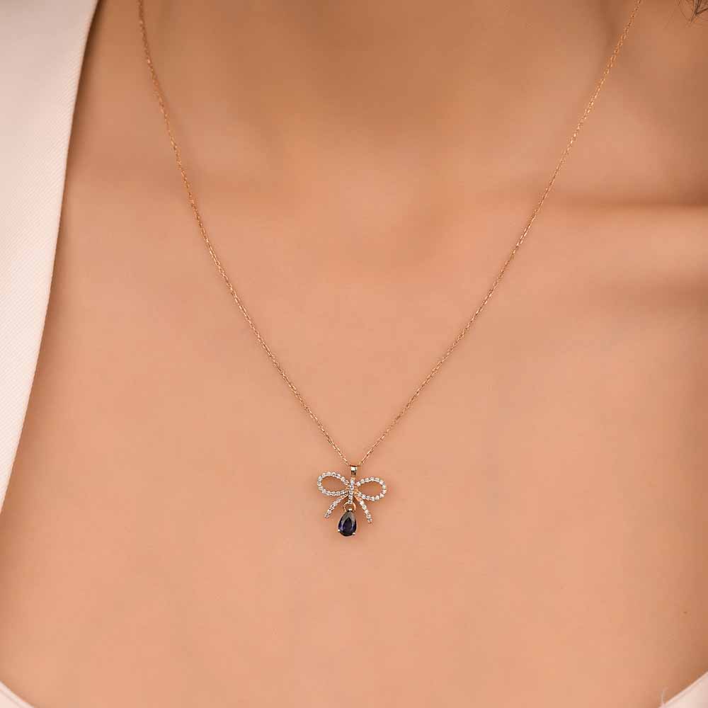 0.65 Karat Pırlanta Vintage Safir Kolye - LP05943