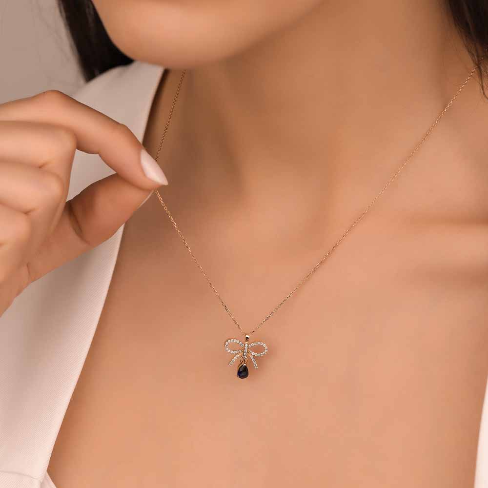 0.65 Karat Pırlanta Vintage Safir Kolye - LP05943