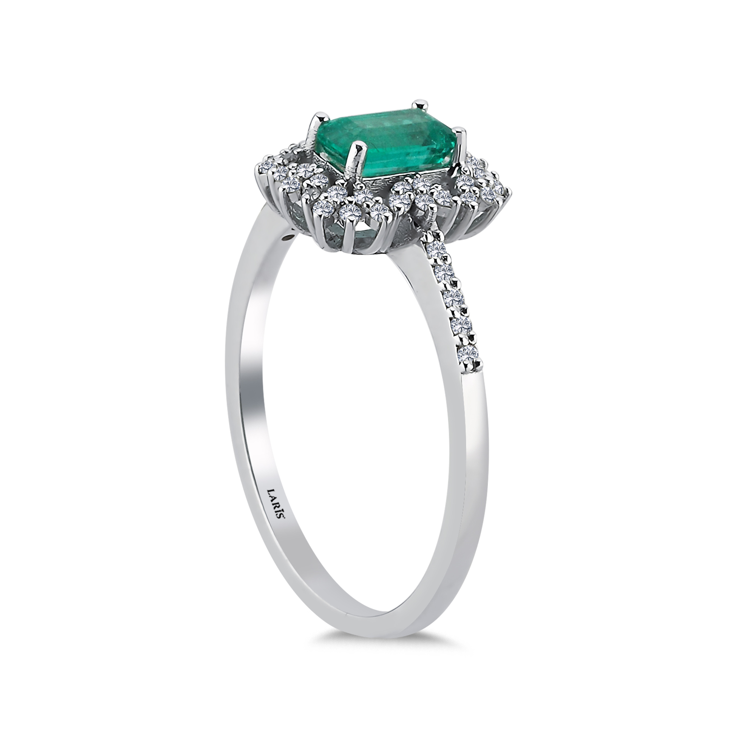 0,67 Karat Pırlanta Emerald Kesim Jasmine Zümrüt Yüzük - LP09849