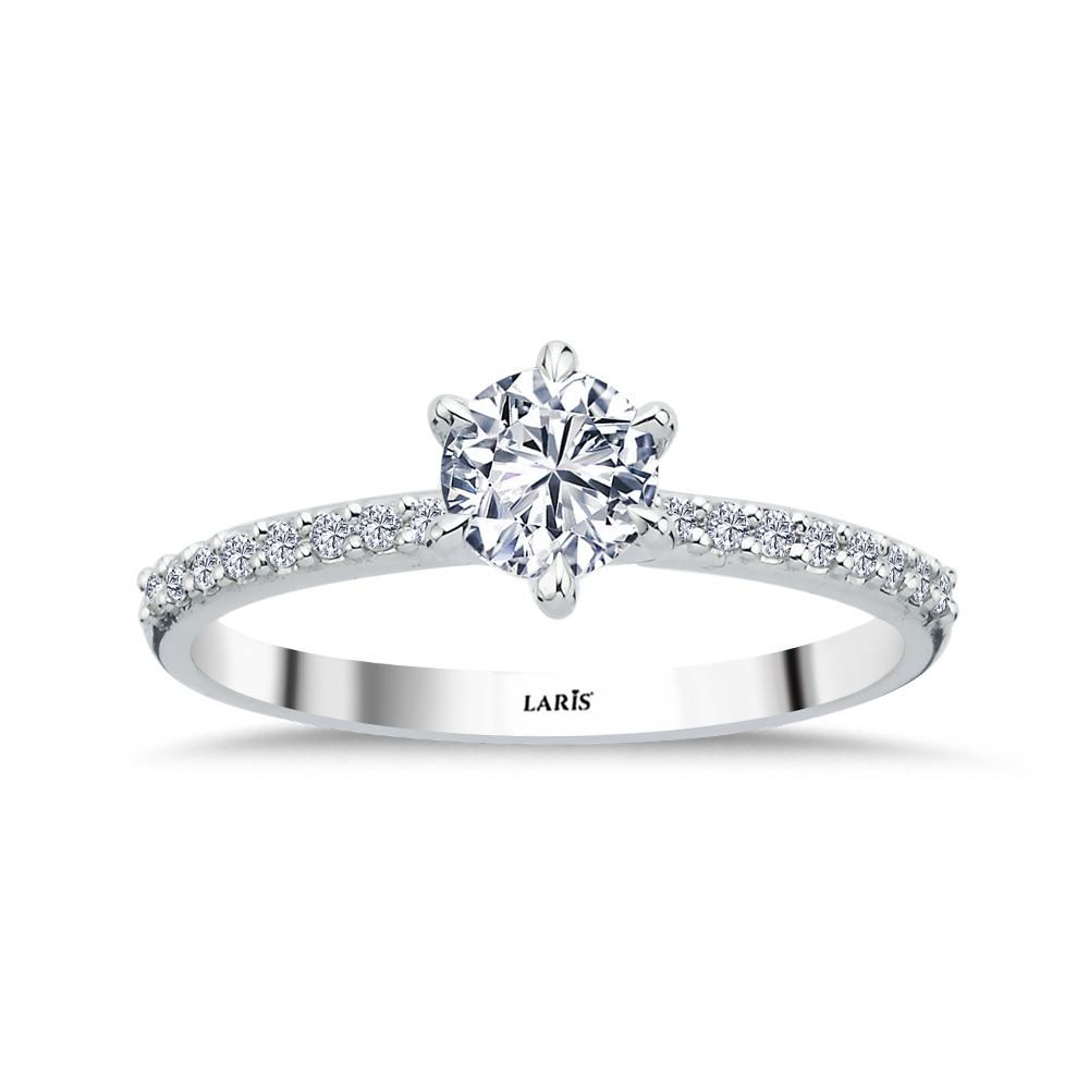 Tektaş Yüzükler 0,70 Karat Pırlanta Kolları Taşlı Altı Tırnaklı Tiffany Tasarım Celeste Tektaş Yüzük