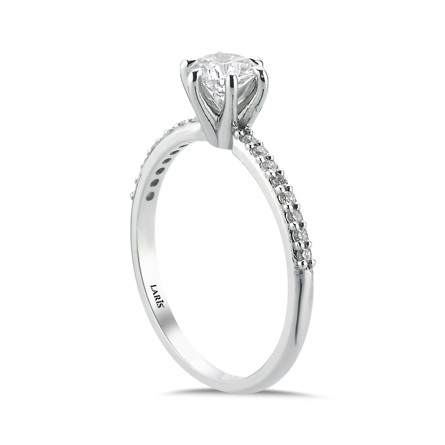 Tektaş Yüzükler 0,70 Karat Pırlanta Kolları Taşlı Altı Tırnaklı Tiffany Tasarım Celeste Tektaş Yüzük