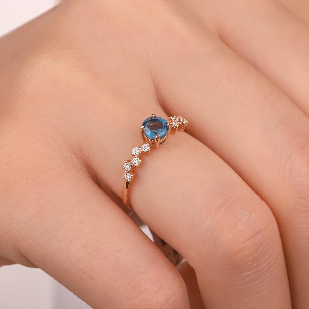 0,73 Karat Pırlanta Vintage London Blue Topaz Yüzük - LP09686