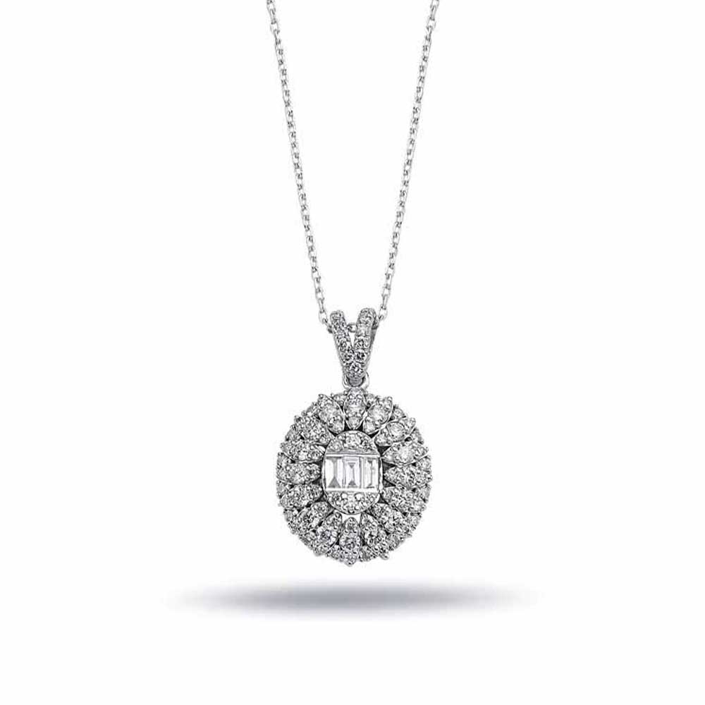 0,74 Karat Pırlanta Özel Tasarım Oval Baget Kolye - LP05667