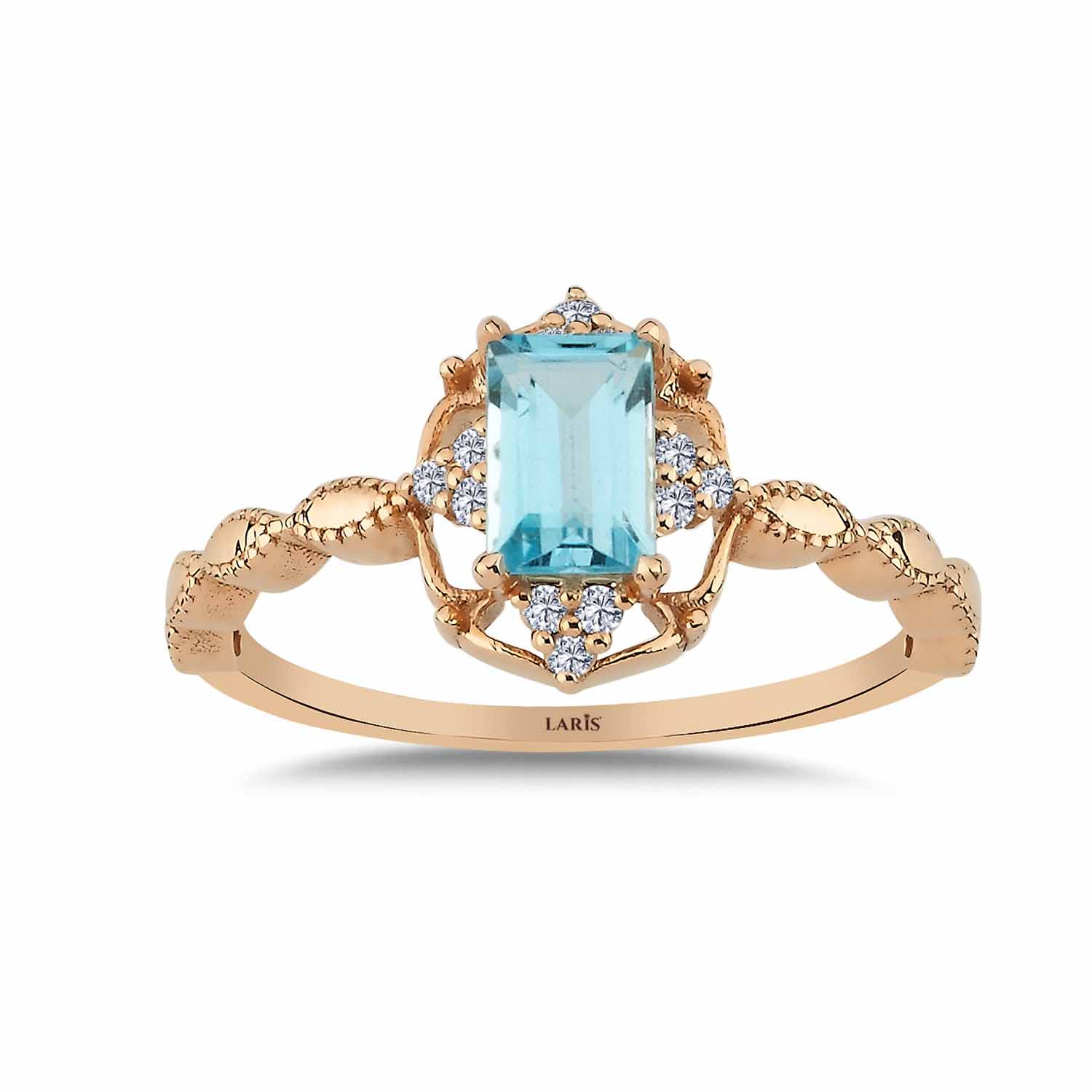 0,75 Karat Pırlanta Vintage Sky Blue Topaz Yüzük - LP09679