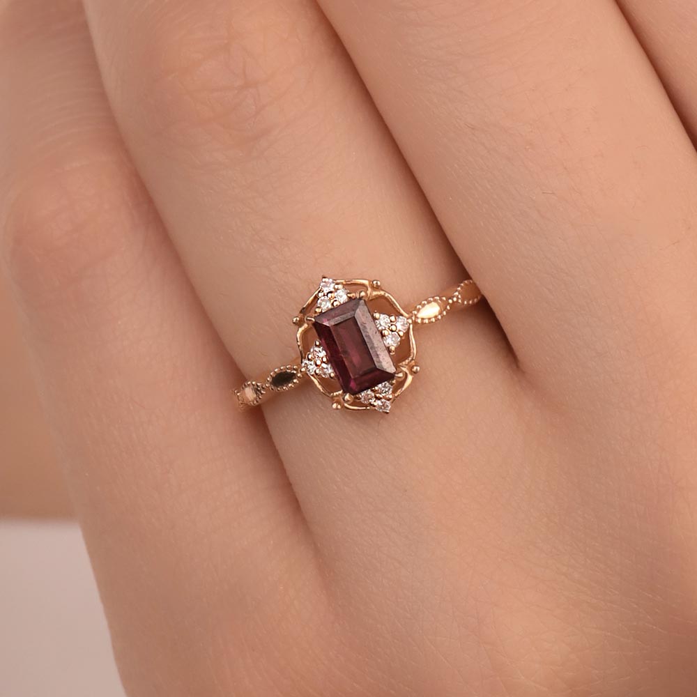 0,78 Karat Pırlanta Vintage Rhodolite Yüzük - LP03579