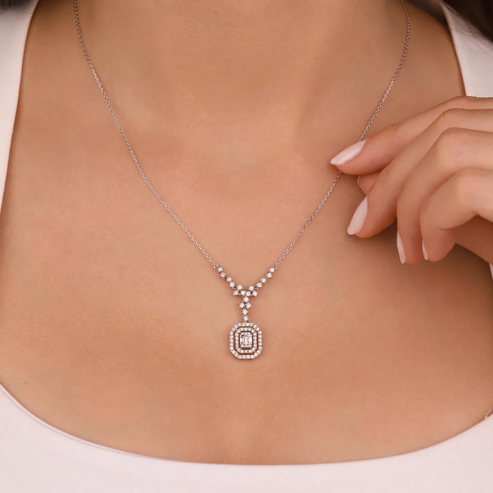 0,80 Karat Pırlanta Özel Tasarım Baget Kolye - LP03809