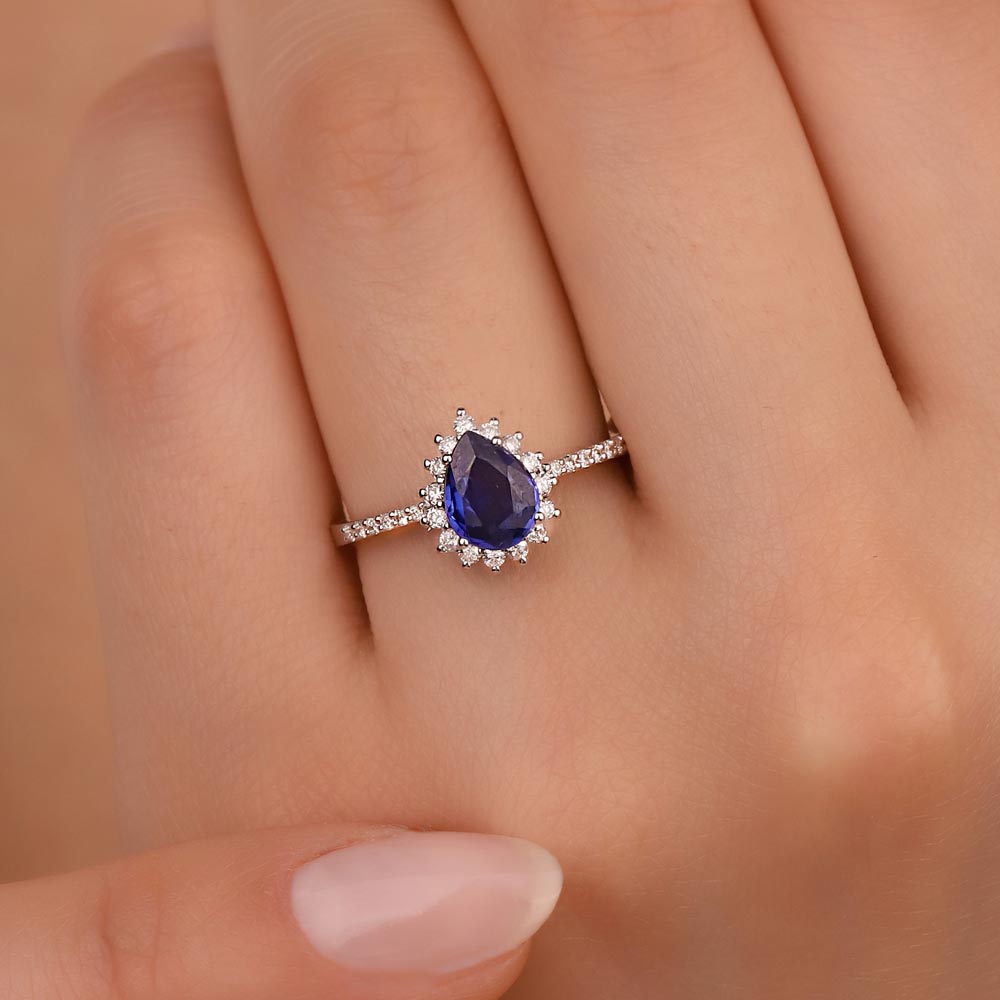 0,82 Karat Pırlanta Damla Royale Safir Yüzük - LP09602