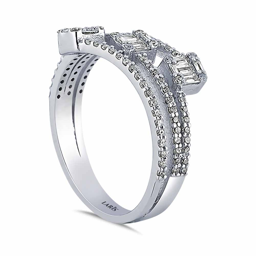 0,82 Karat Pırlanta Özel Tasarım Tria Baget Yarımtur Yüzük - LP02761