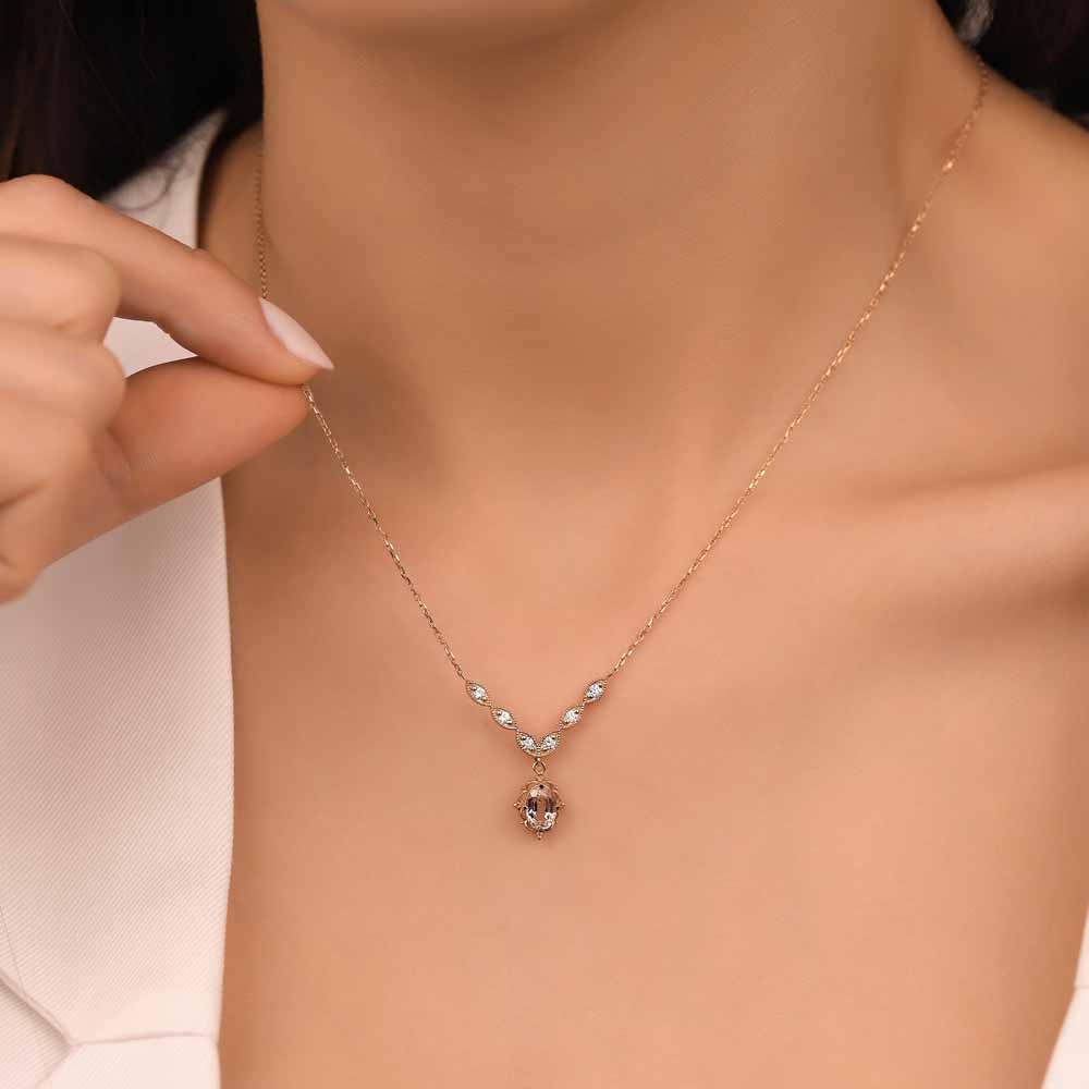 0,86 Karat Pırlanta Vintage Morganit Kolye - LP10047