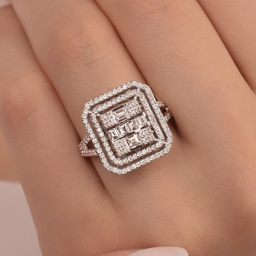 0,88 Karat Pırlanta Mega Çift Kollu Baget Yüzük - LP11848