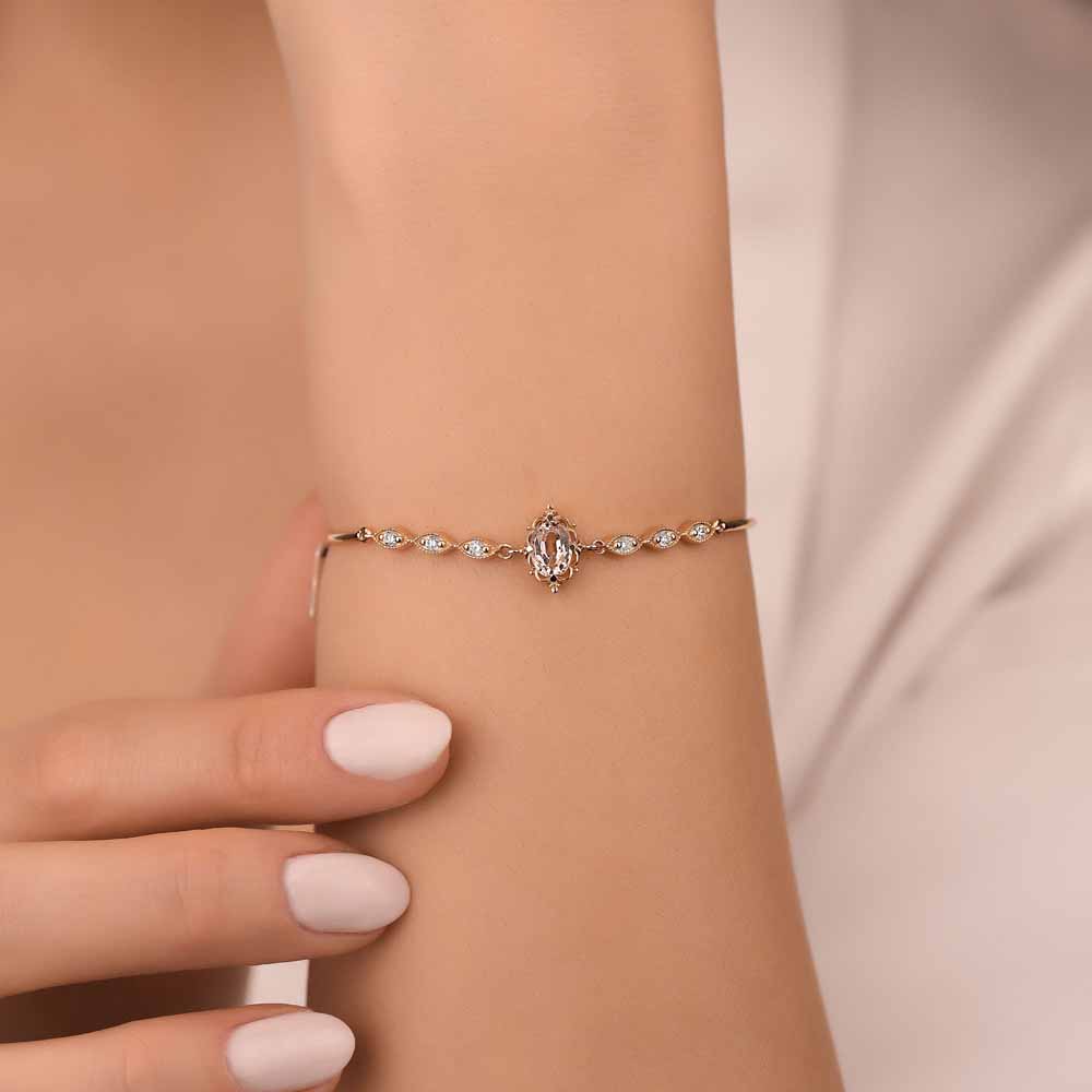 1.01 Karat Pırlanta Vintage Morganit Kelepçe Bileklik - LP07148