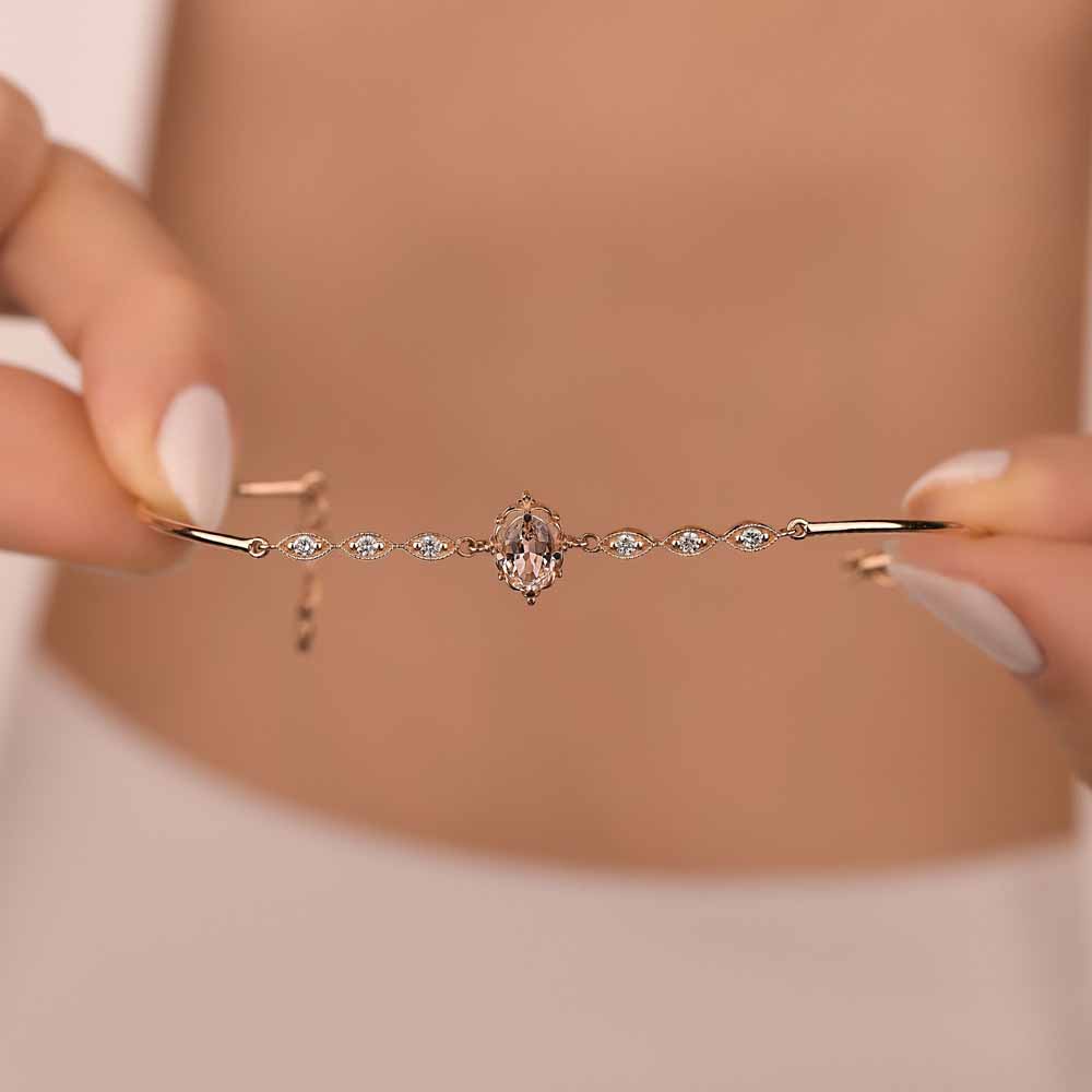 1.01 Karat Pırlanta Vintage Morganit Kelepçe Bileklik - LP07148