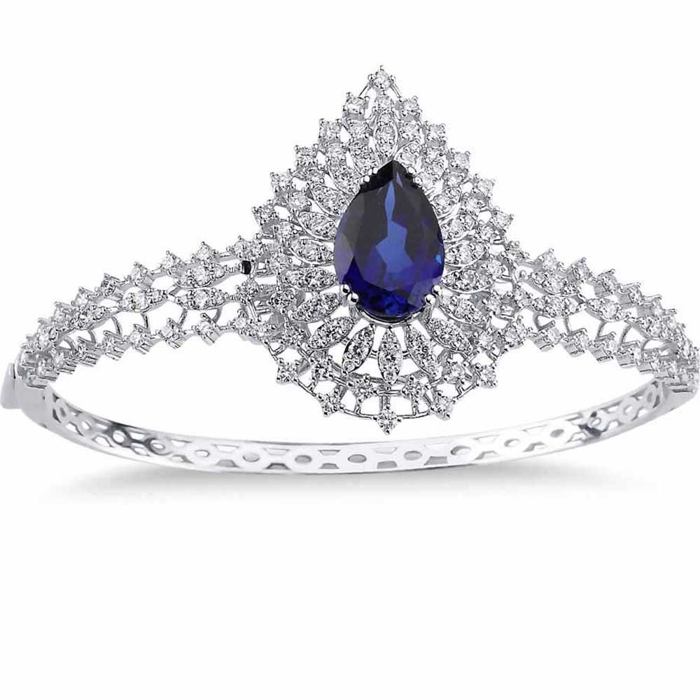 11,33 Karat Pırlanta Özel Tasarım Damla Safir Kelepçe Bileklik - LP05579