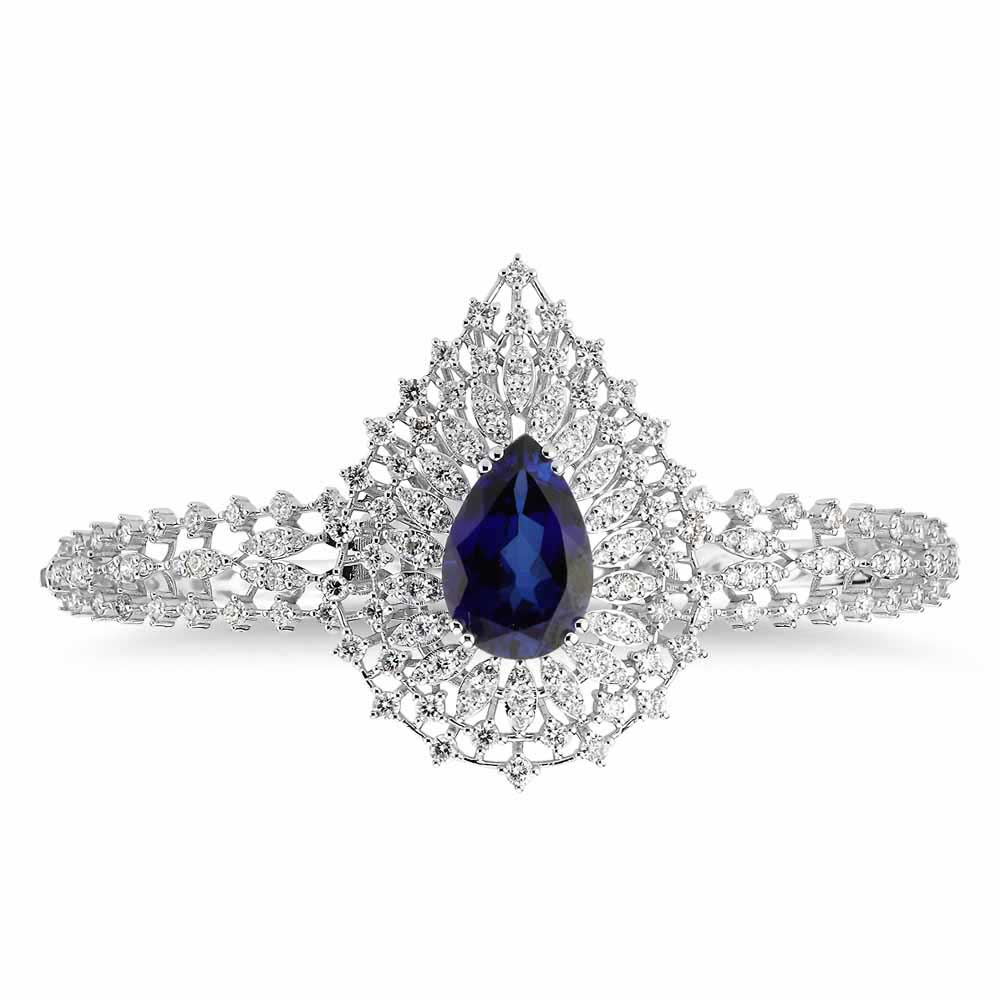 11,33 Karat Pırlanta Özel Tasarım Damla Safir Kelepçe Bileklik - LP05579