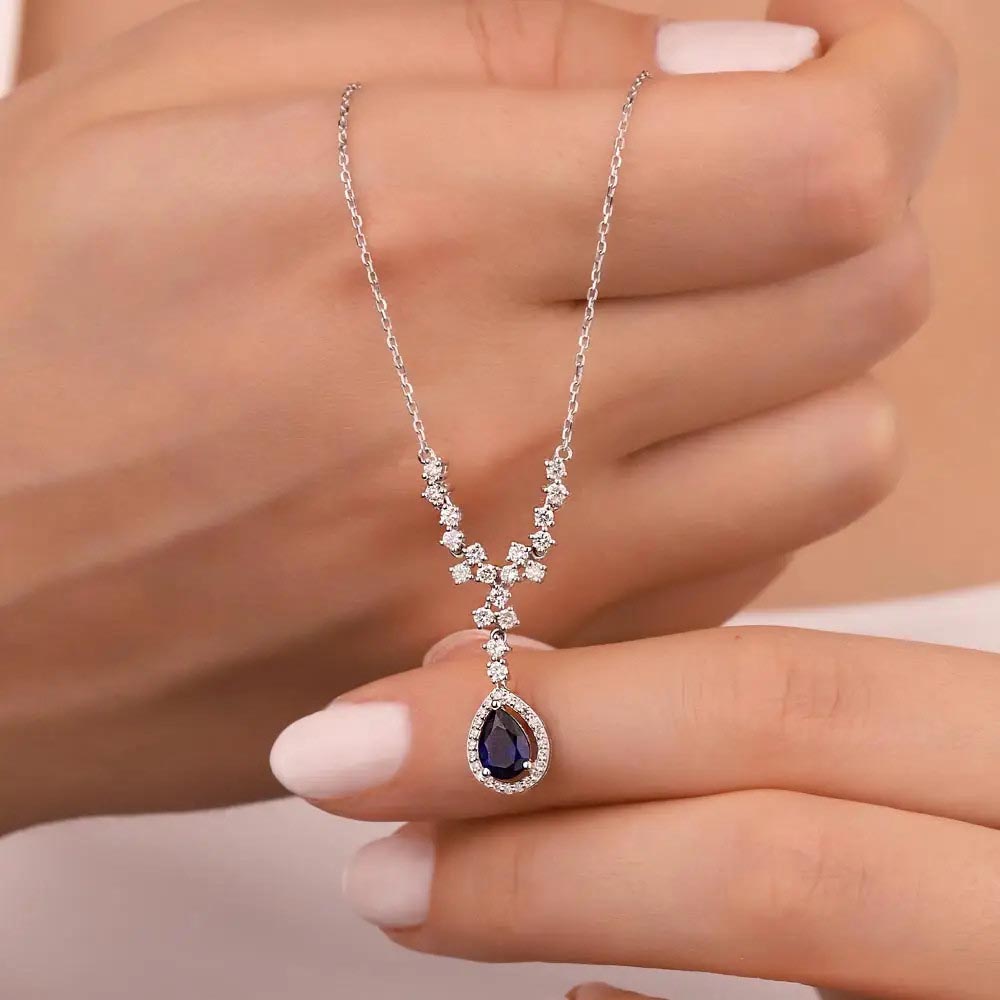 1,20 Karat Pırlanta Damla Safir Kolye - LP03841