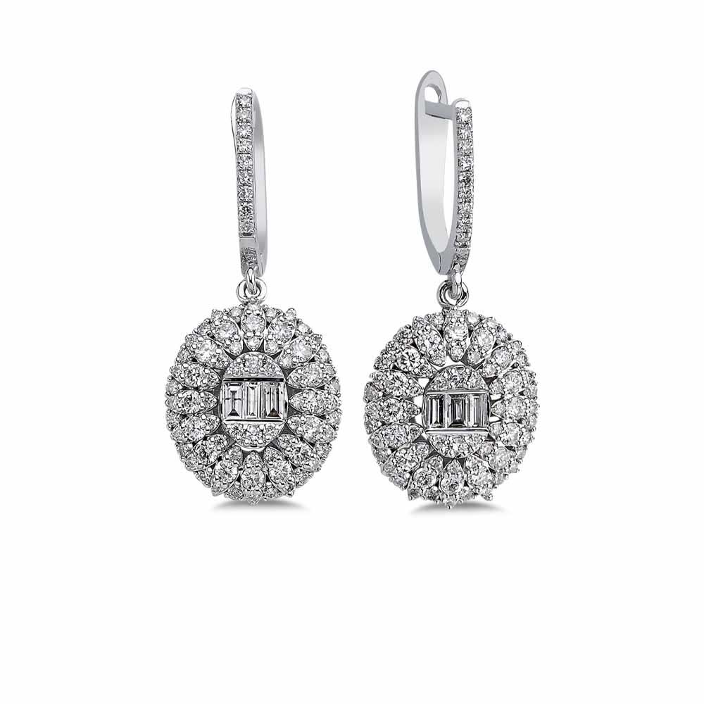 1,45 Karat Pırlanta Özel Tasarım Oval Baget Küpe - LP05668