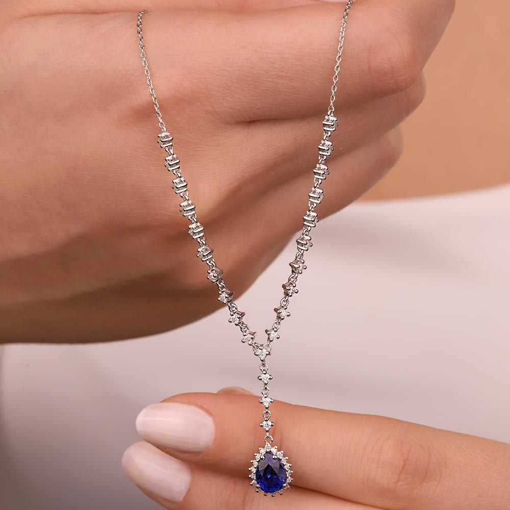 1,50 Karat Pırlanta Safir Su Yolu Kolye - LP10560