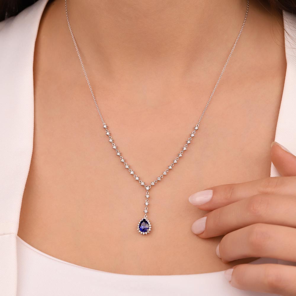 1,50 Karat Pırlanta Safir Su Yolu Kolye - LP10560